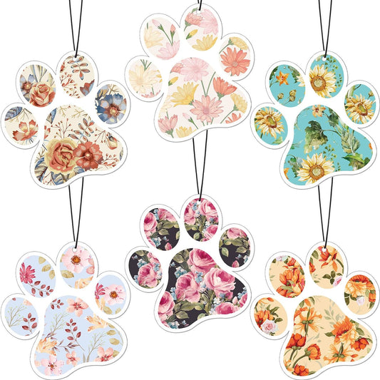 12 Pack Car Air Freshener Dog Paw Shape Hanging Incense Chips Car Rearview Mirror Pendant Cute Pet Odor Eliminating Air Freshener for Car, Mixed Scents