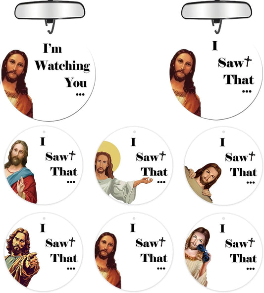 Car Air Fresheners Funny I Saw That Jesus Ornaments 6 PCS, Cute Car Mirror Hanging Decor Accessories Interior for Men Women Boys Girls Home Decorations Gifts Party