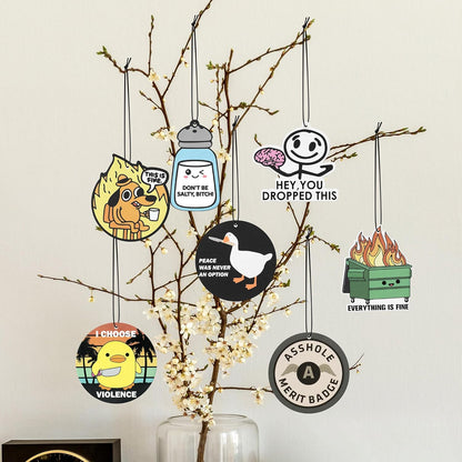 7 Pcs Funny Meme Car Air Fresheners Cute Cartoon Incense Chips Scented Diffuser Rearview Mirror Hanging Pendant Ornaments Decoration Automotive Interior Accessories Party Favors for Women Man